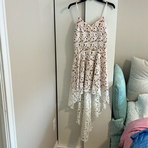 Xenia Boutique White Lace High-Low Dress